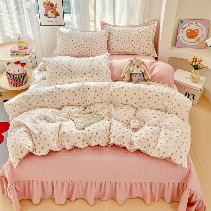 91家纺网 家纺一手货源 找家纺 尚美 2026新款简约印花床盖四件套 春芽-粉