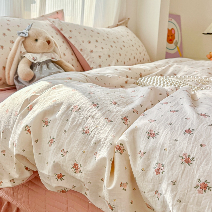 91家纺网 家纺一手货源 找家纺 尚美 2026新款简约印花床盖四件套 春芽-粉