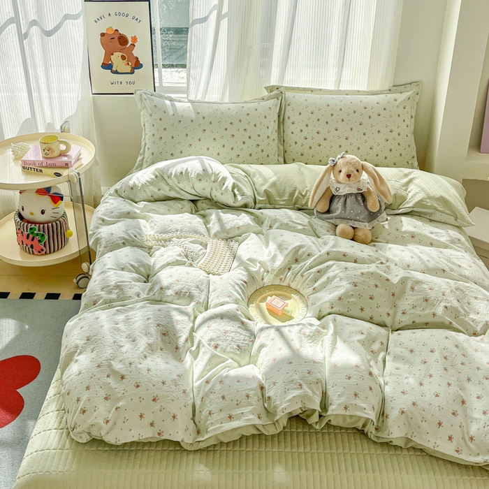 尚美 2026新款简约印花床盖四件套 春芽-绿