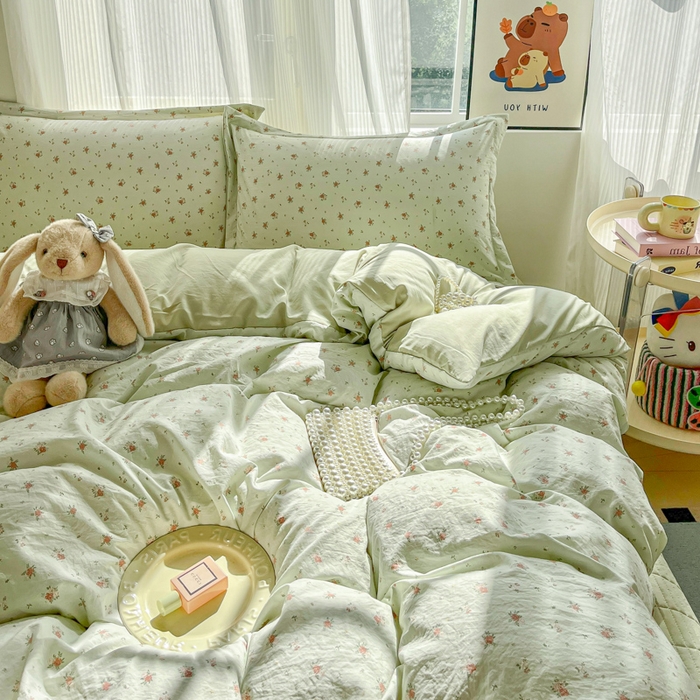 91家纺网 家纺一手货源 找家纺 尚美 2026新款简约印花床盖四件套 春芽-绿