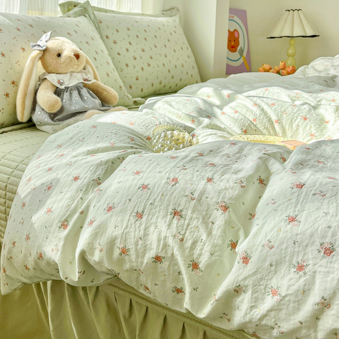 91家纺网 家纺一手货源 找家纺 尚美 2026新款简约印花床盖四件套 春芽-绿