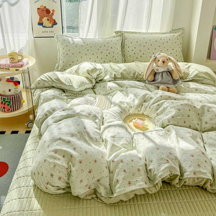 91家纺网 家纺一手货源 找家纺 尚美 2026新款简约印花床盖四件套 春芽-绿