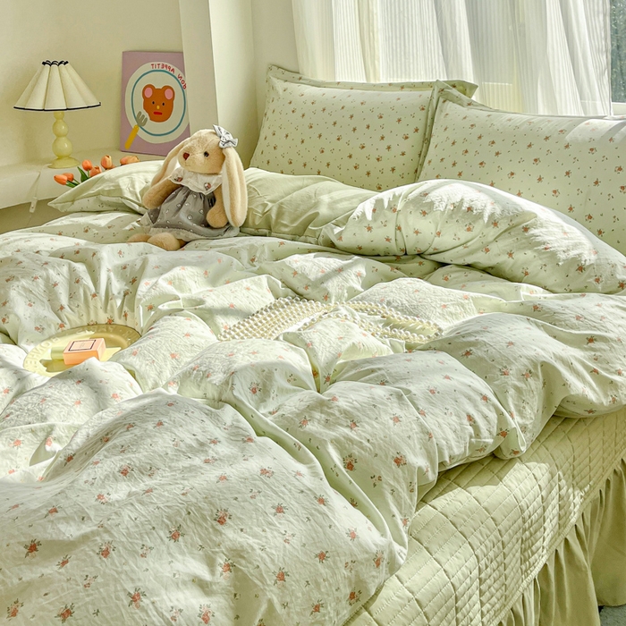 91家纺网 家纺一手货源 找家纺 尚美 2026新款简约印花床盖四件套 春芽-绿