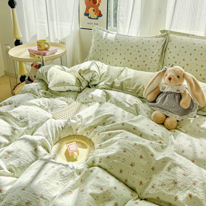 91家纺网 家纺一手货源 找家纺 尚美 2026新款简约印花床盖四件套 春芽-绿