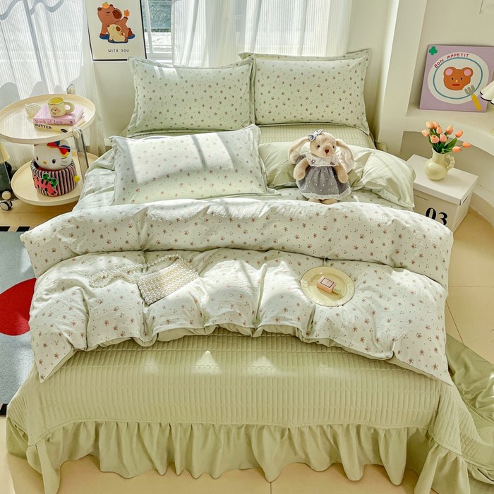 91家纺网 家纺一手货源 找家纺 尚美 2026新款简约印花床盖四件套 春芽-绿