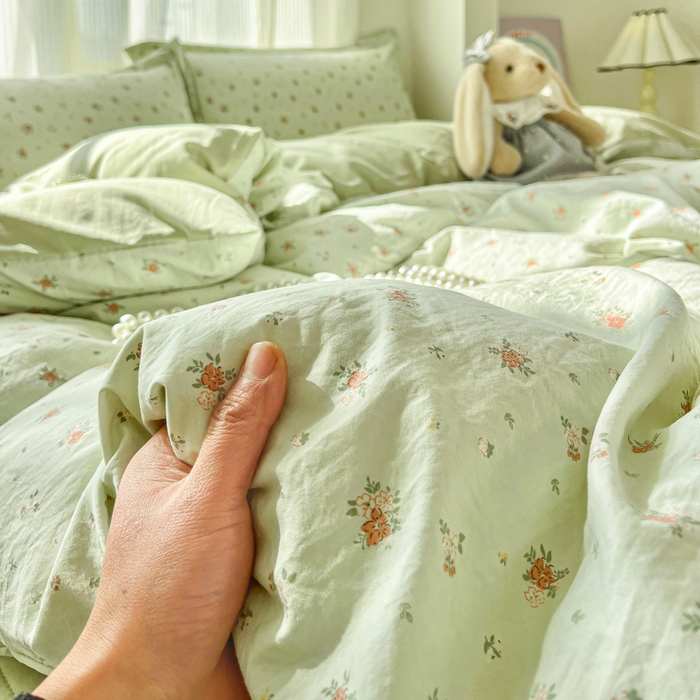 91家纺网 家纺一手货源 找家纺 尚美 2026新款简约印花床盖四件套 春芽-绿