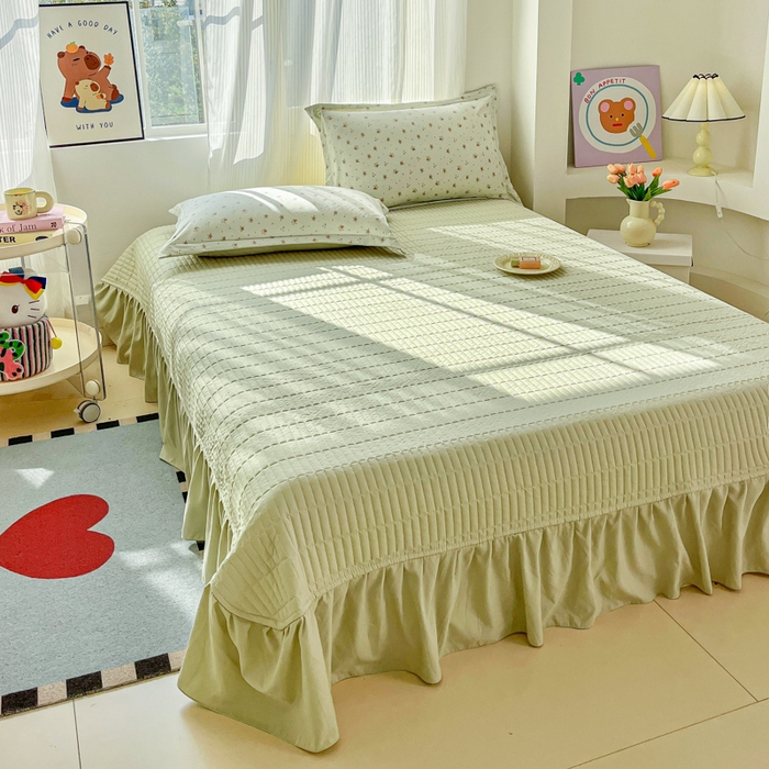 91家纺网 家纺一手货源 找家纺 尚美 2026新款简约印花床盖四件套 春芽-绿