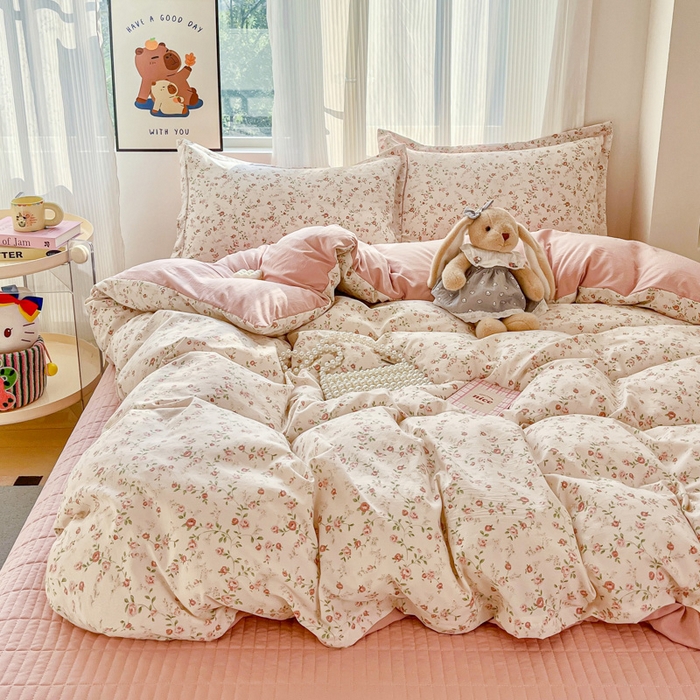 91家纺网 家纺一手货源 找家纺 尚美 2026新款简约印花床盖四件套 春意盎然