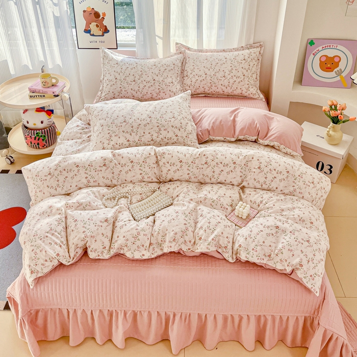 91家纺网 家纺一手货源 找家纺 尚美 2026新款简约印花床盖四件套 春意盎然