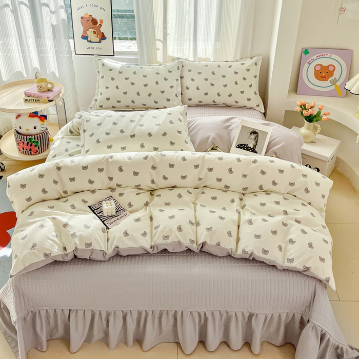 91家纺网 家纺一手货源 找家纺 尚美 2026新款简约印花床盖四件套 蝶恋