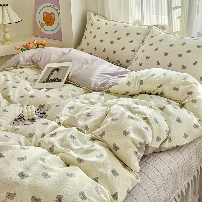 91家纺网 家纺一手货源 找家纺 尚美 2026新款简约印花床盖四件套 蝶恋