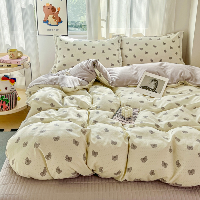 91家纺网 家纺一手货源 找家纺 尚美 2026新款简约印花床盖四件套 蝶恋