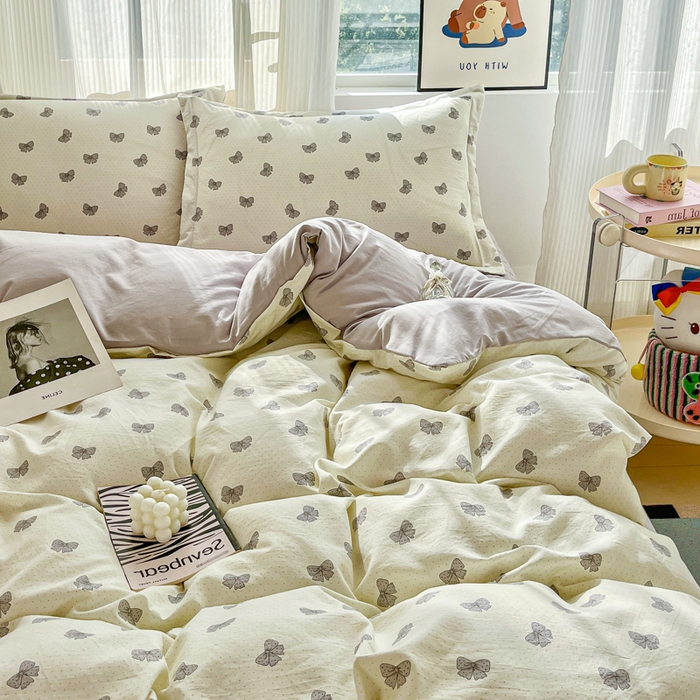 91家纺网 家纺一手货源 找家纺 尚美 2026新款简约印花床盖四件套 蝶恋