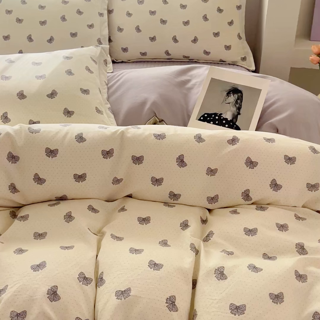 91家纺网 家纺一手货源 找家纺 尚美 2026新款简约印花床盖四件套 蝶恋