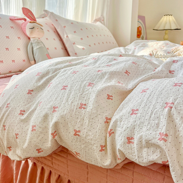 91家纺网 家纺一手货源 找家纺 尚美 2026新款简约印花床盖四件套 格间-粉