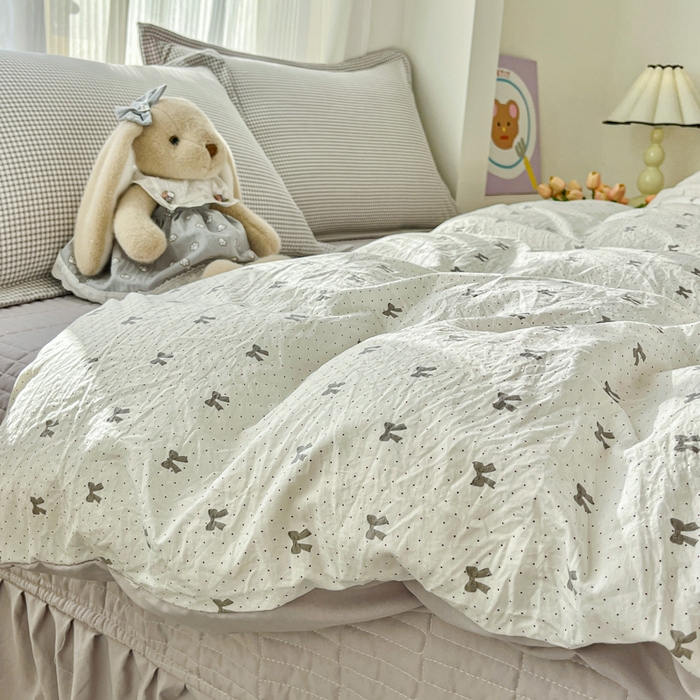 91家纺网 家纺一手货源 找家纺 尚美 2026新款简约印花床盖四件套 格间-灰