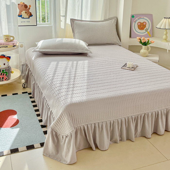 91家纺网 家纺一手货源 找家纺 尚美 2026新款简约印花床盖四件套 格间-灰