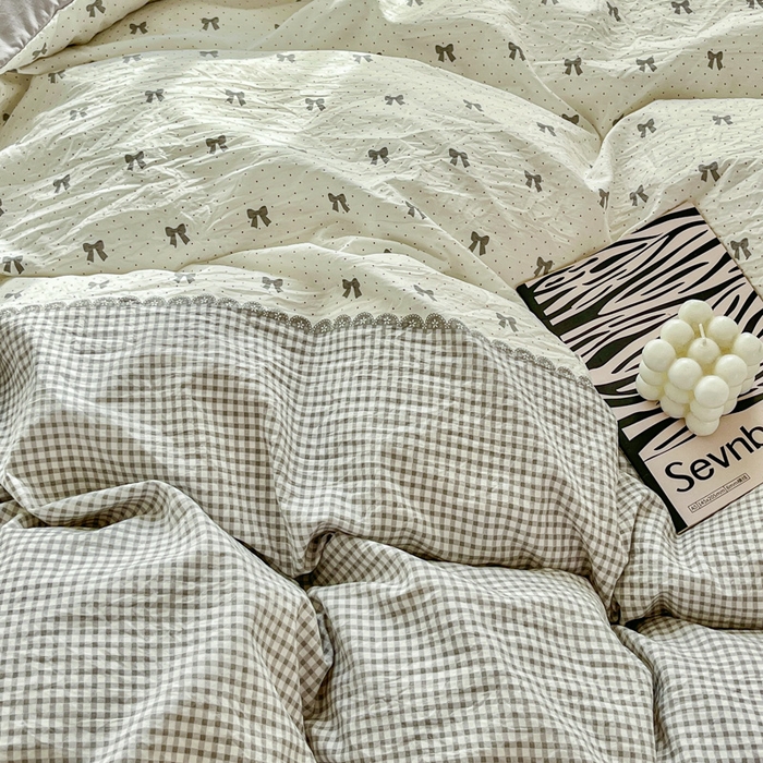 91家纺网 家纺一手货源 找家纺 尚美 2026新款简约印花床盖四件套 格间-灰