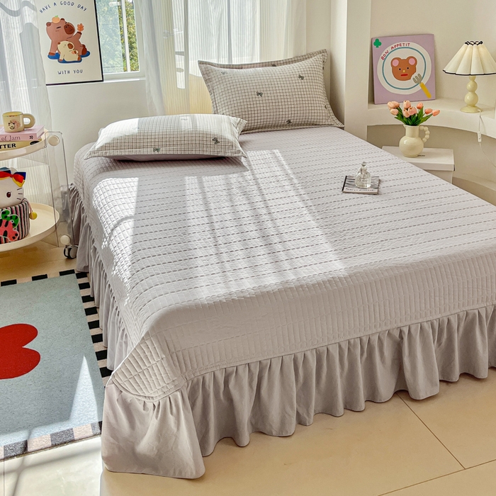 91家纺网 家纺一手货源 找家纺 尚美 2026新款简约印花床盖四件套 格子蝴蝶结