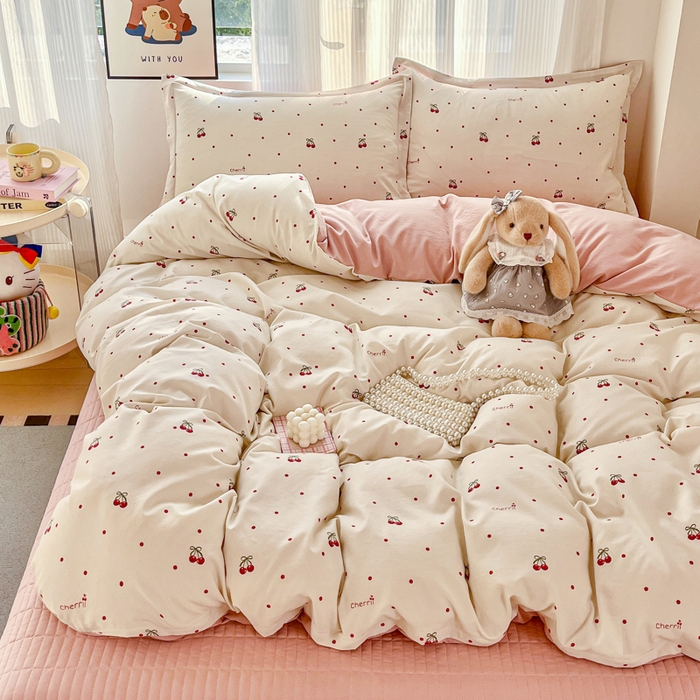 尚美 2026新款简约印花床盖四件套 红樱