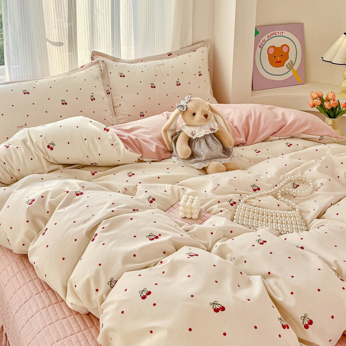 91家纺网 家纺一手货源 找家纺 尚美 2026新款简约印花床盖四件套 红樱