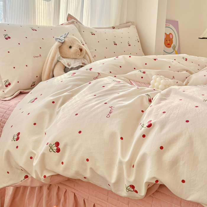 91家纺网 家纺一手货源 找家纺 尚美 2026新款简约印花床盖四件套 红樱