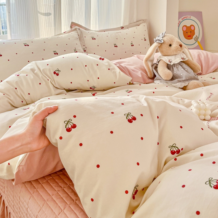 91家纺网 家纺一手货源 找家纺 尚美 2026新款简约印花床盖四件套 红樱