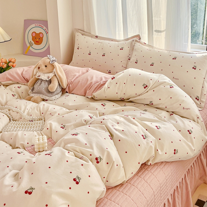 91家纺网 家纺一手货源 找家纺 尚美 2026新款简约印花床盖四件套 红樱