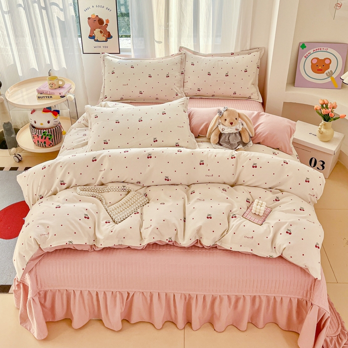 91家纺网 家纺一手货源 找家纺 尚美 2026新款简约印花床盖四件套 红樱