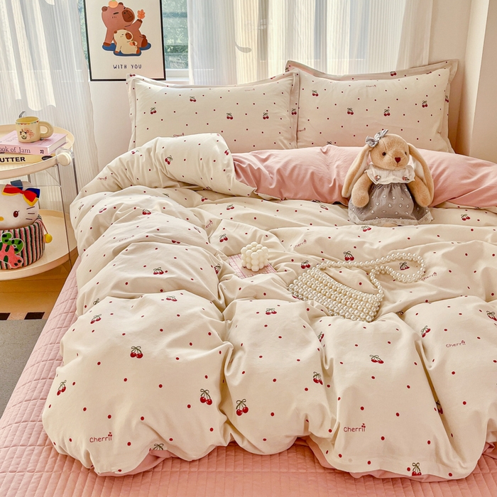 91家纺网 家纺一手货源 找家纺 尚美 2026新款简约印花床盖四件套 红樱