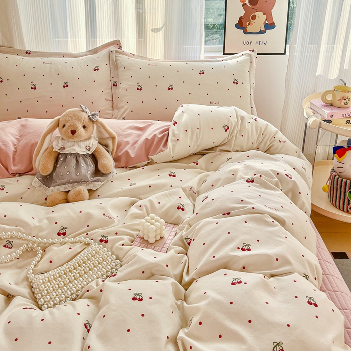 91家纺网 家纺一手货源 找家纺 尚美 2026新款简约印花床盖四件套 红樱