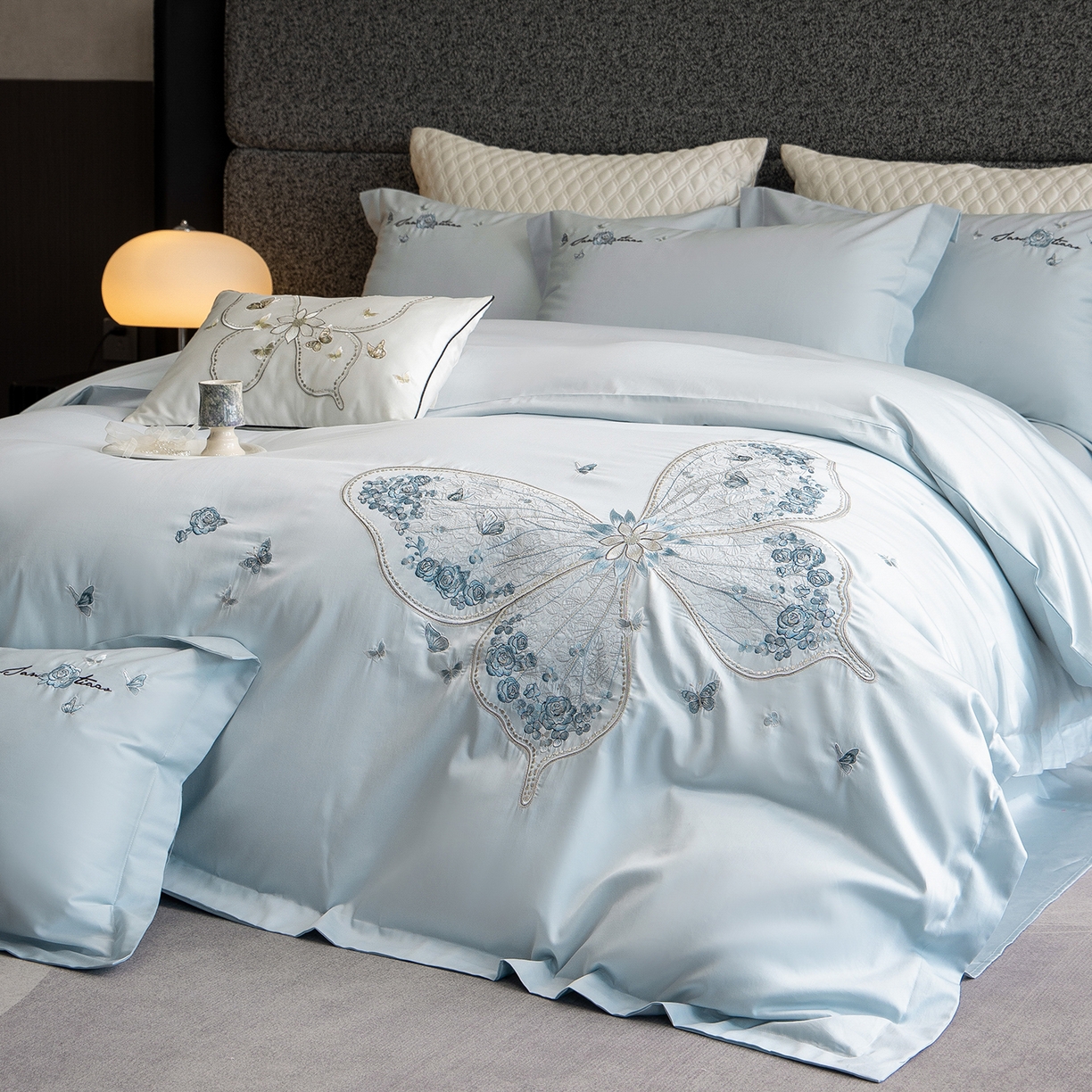 91家纺网 家纺一手货源 找家纺 东方合美（原：皇家传奇） 2026春夏新款长绒棉纯棉刺绣四件套-碟语森眠 碟语森眠-蓝