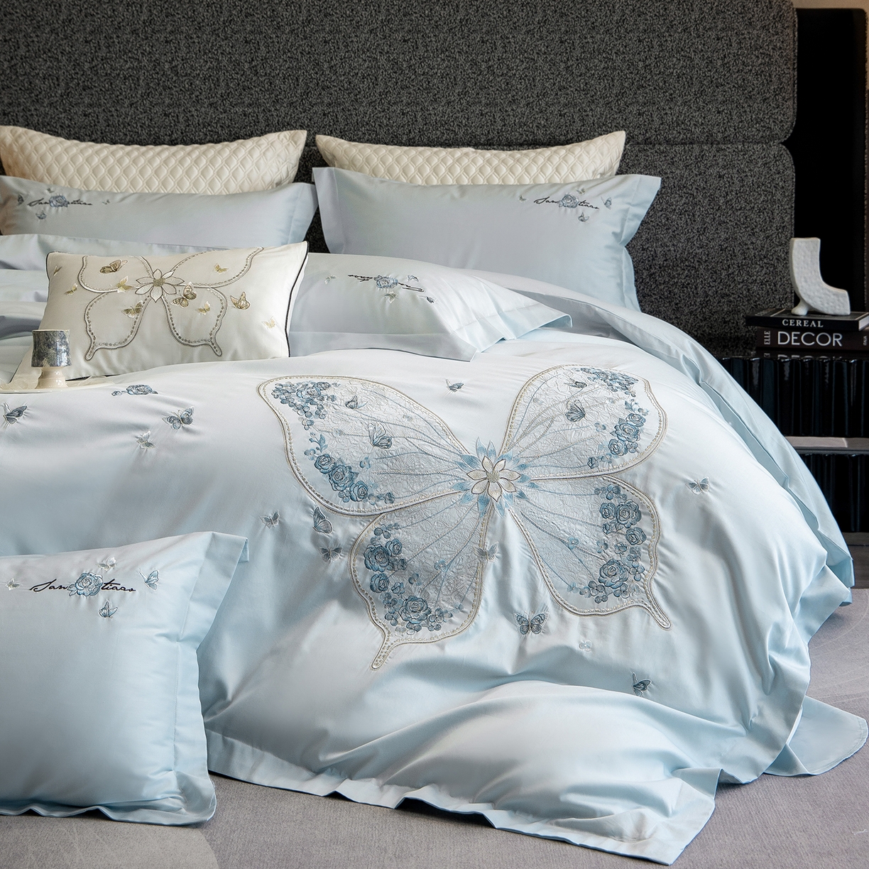 东方合美（原：皇家传奇） 2026春夏新款长绒棉纯棉刺绣四件套-碟语森眠 碟语森眠-蓝