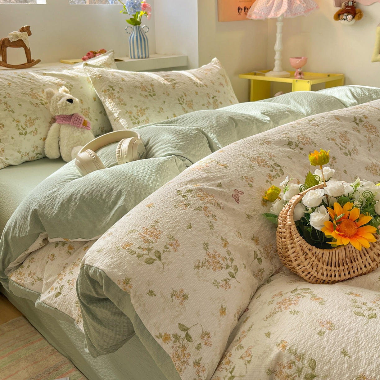 91家纺网 家纺一手货源 找家纺 （总）彩韵家纺 2026新款软糯泡芙纱印花四件套