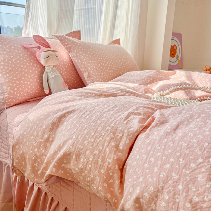 91家纺网 家纺一手货源 找家纺 尚美 2026新款简约印花床盖四件套 花间-豆沙