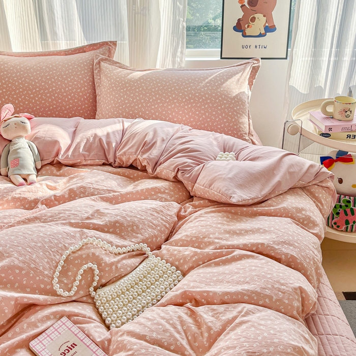 91家纺网 家纺一手货源 找家纺 尚美 2026新款简约印花床盖四件套 花间-豆沙