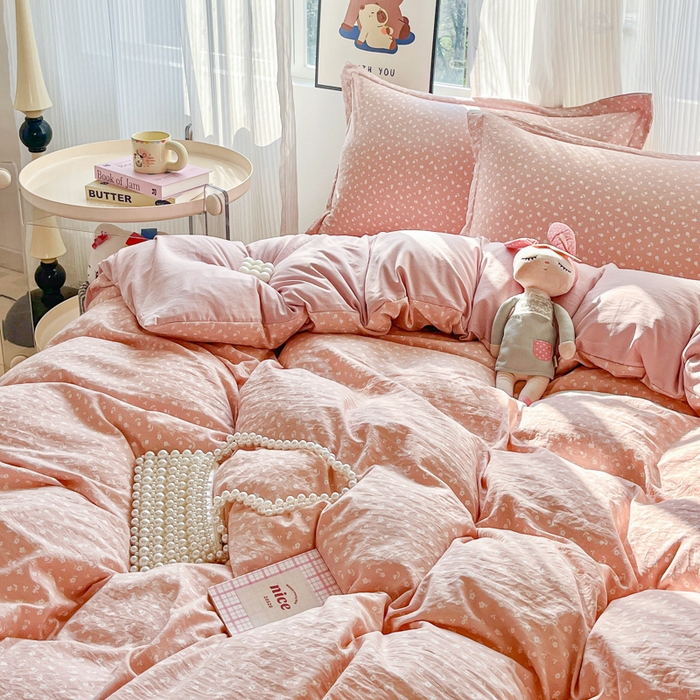 91家纺网 家纺一手货源 找家纺 尚美 2026新款简约印花床盖四件套 花间-豆沙