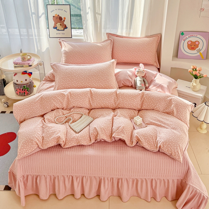 91家纺网 家纺一手货源 找家纺 尚美 2026新款简约印花床盖四件套 花间-豆沙