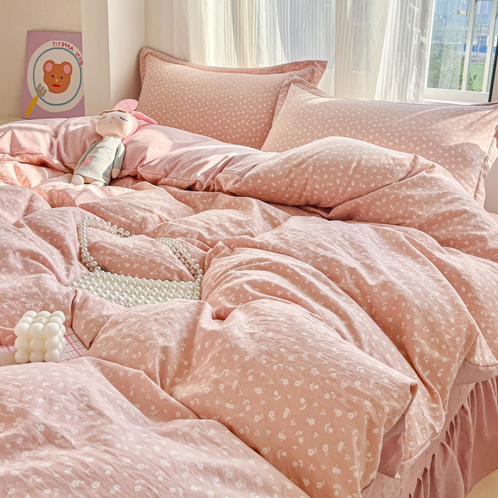 91家纺网 家纺一手货源 找家纺 尚美 2026新款简约印花床盖四件套 花间-豆沙