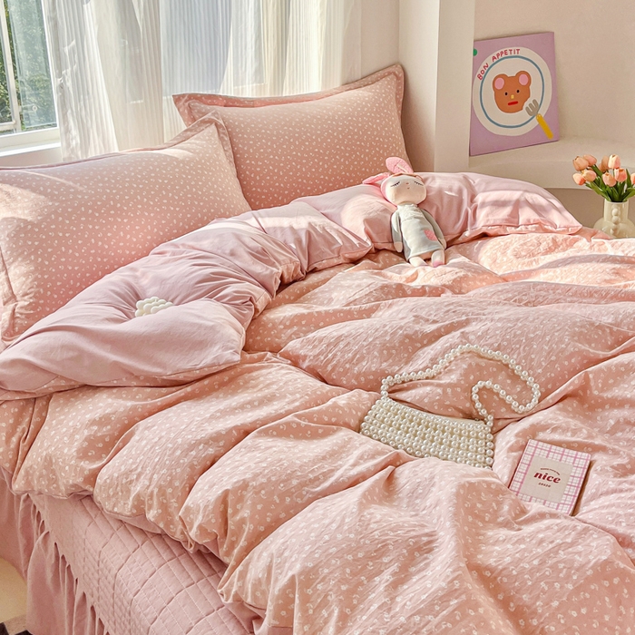 91家纺网 家纺一手货源 找家纺 尚美 2026新款简约印花床盖四件套 花间-豆沙