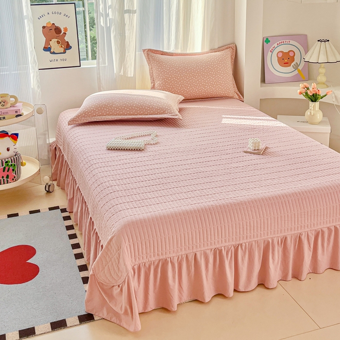 91家纺网 家纺一手货源 找家纺 尚美 2026新款简约印花床盖四件套 花间-豆沙