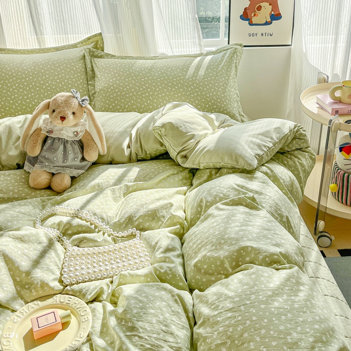 91家纺网 家纺一手货源 找家纺 尚美 2026新款简约印花床盖四件套 花间-绿