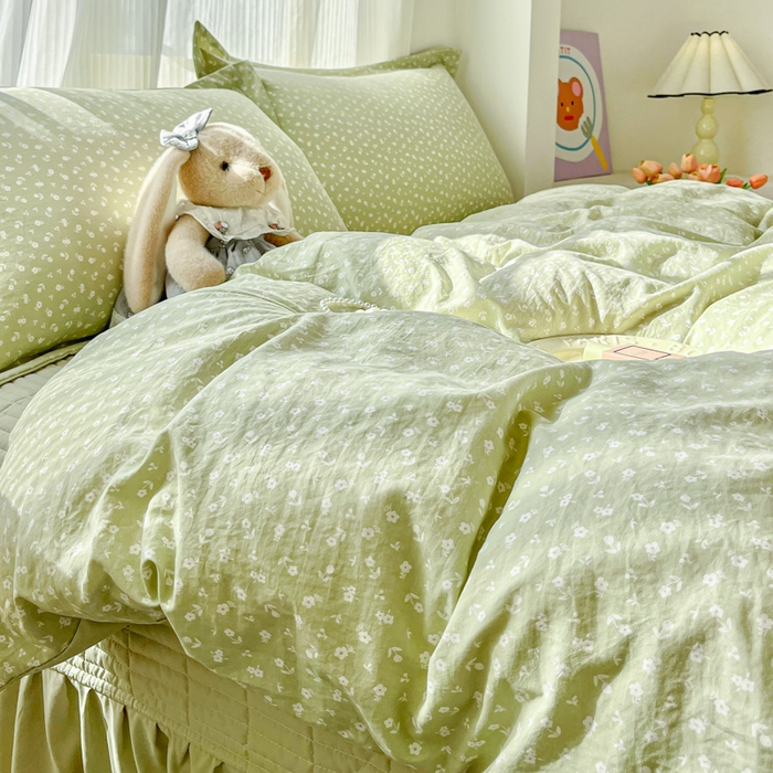 91家纺网 家纺一手货源 找家纺 尚美 2026新款简约印花床盖四件套 花间-绿