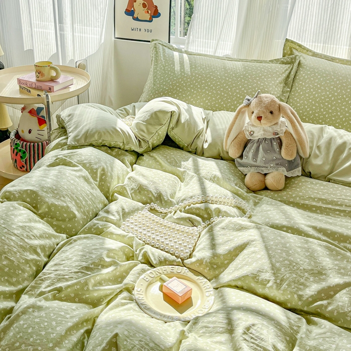 91家纺网 家纺一手货源 找家纺 尚美 2026新款简约印花床盖四件套 花间-绿