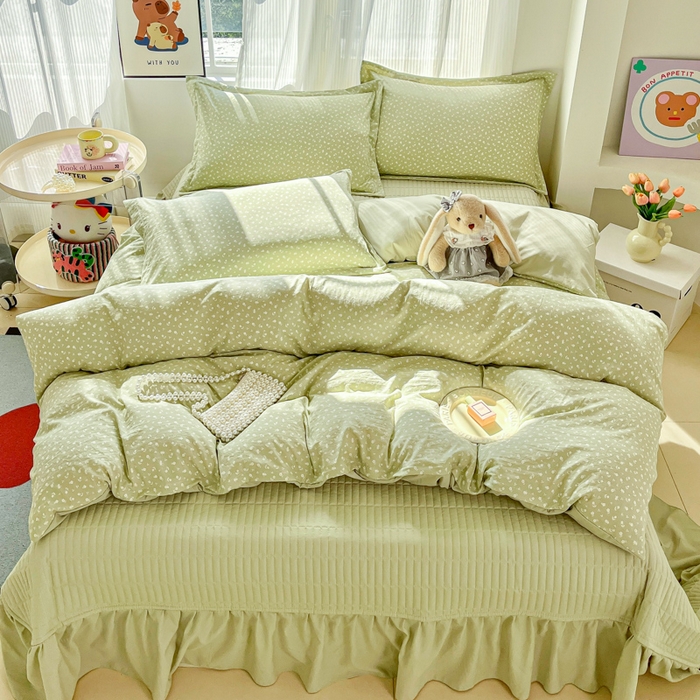 91家纺网 家纺一手货源 找家纺 尚美 2026新款简约印花床盖四件套 花间-绿