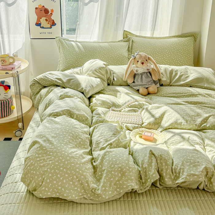 91家纺网 家纺一手货源 找家纺 尚美 2026新款简约印花床盖四件套 花间-绿