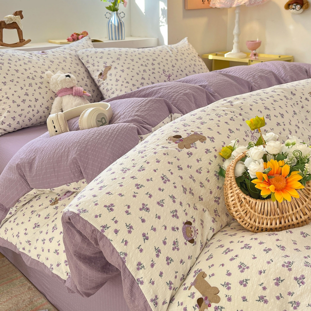 91家纺网 家纺一手货源 找家纺 （总）彩韵家纺 2026新款软糯泡芙纱印花四件套