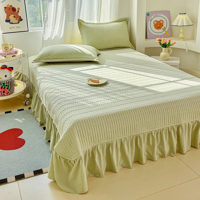 91家纺网 家纺一手货源 找家纺 尚美 2026新款简约印花床盖四件套 花间-绿