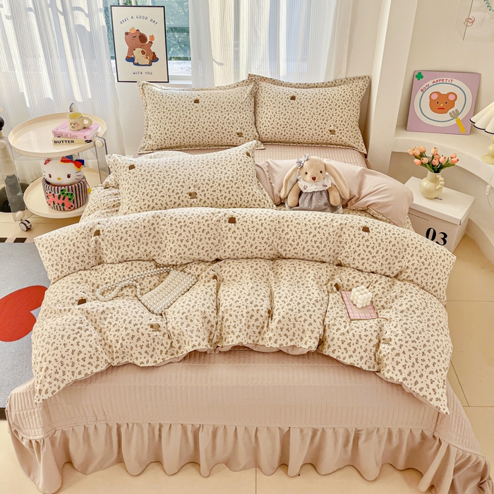 91家纺网 家纺一手货源 找家纺 尚美 2026新款简约印花床盖四件套 萌萌兔咖