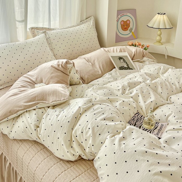 91家纺网 家纺一手货源 找家纺 尚美 2026新款简约印花床盖四件套 米波点